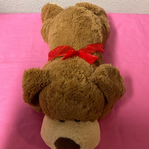 Hug Fun Plush Flopsie Brown Dog with Red Bow Lying Down Dog Stuffies - Picture 3 of 10